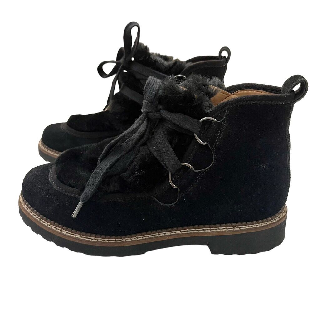 Franco Sarto Highland Ankle Boots Suede Faux Fur Lace Up Flat